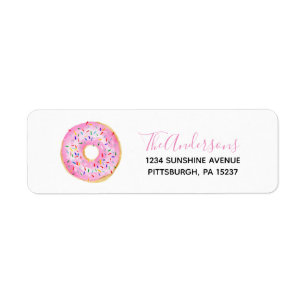 Roze Donut Baby Sprinkle Return-adres Etiket
