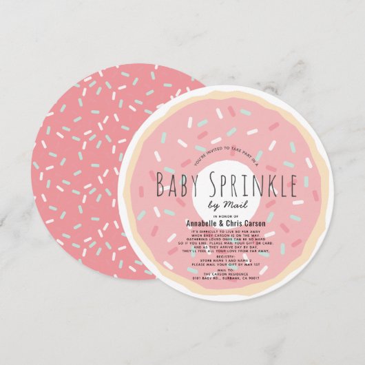 Roze Donut Baby Sprinkle Shower door Mail Circle Kaart (Voorkant / Achterkant)