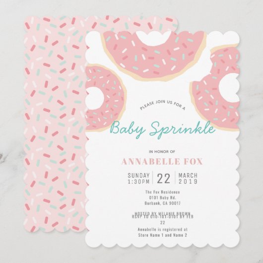 Roze Donut Baby Sprinkle Shower Kaart (Voorkant / Achterkant)