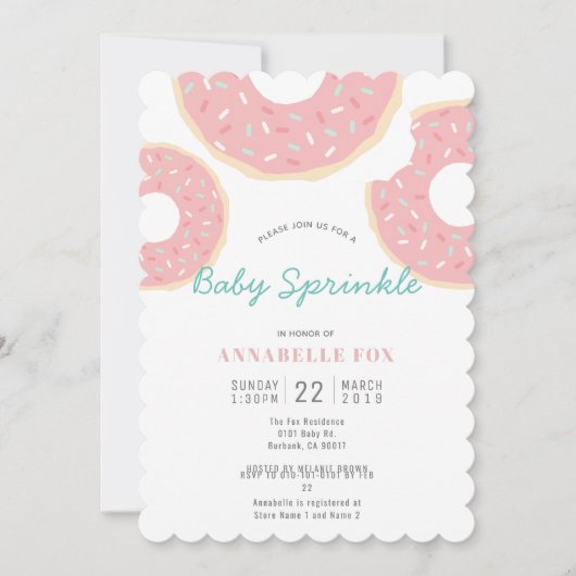 Roze Donut Baby Sprinkle Shower Kaart (Voorkant)