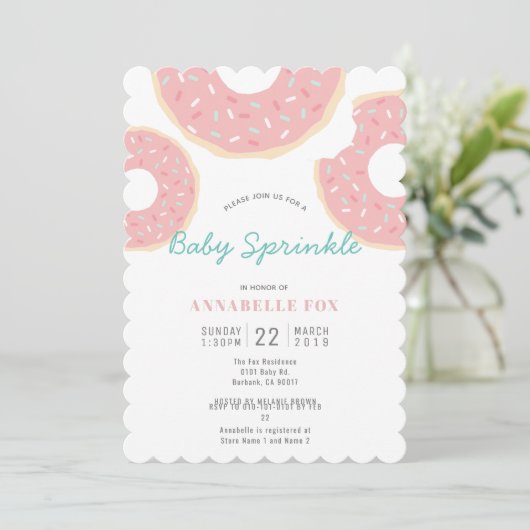 Roze Donut Baby Sprinkle Shower Kaart (Staand voorkant)
