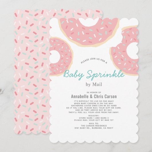 Roze Donut Baby Sprinkle Shower per Mail Kaart (Voorkant / Achterkant)