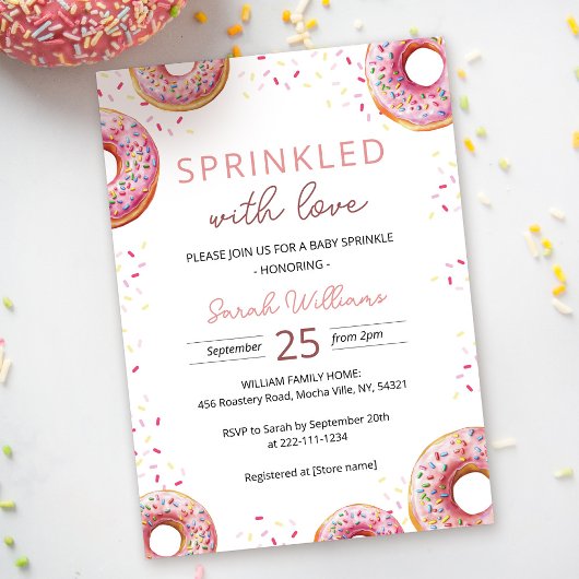 Roze Donut Baby Sprinkle Shower Uitnodiging
