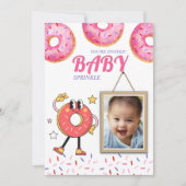 Roze Donut Baby Sprinkle uitnodiging. Kaart (Voorkant)