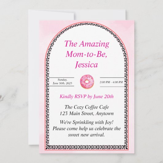 Roze Donut Baby Sprinkle  uitnodiging. Kaart (Achterkant)