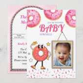 Roze Donut Baby Sprinkle  uitnodiging. Kaart (Voorkant / Achterkant)