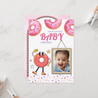 Roze Donut Baby Strooipartijtje Aanpasbare Uitnodi Kaart