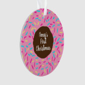 Roze donut baby's eerste kerst aangepaste foto ornament (voorkant)
