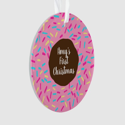 Roze donut baby's eerste kerst aangepaste foto ornament (voorkant)