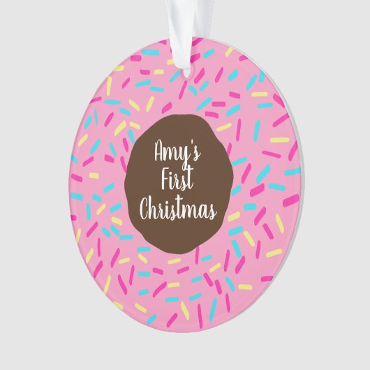 Roze donut baby's eerste kerst aangepaste foto ornament (voorkant)
