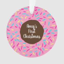 Roze donut baby's eerste kerst aangepaste foto ornament