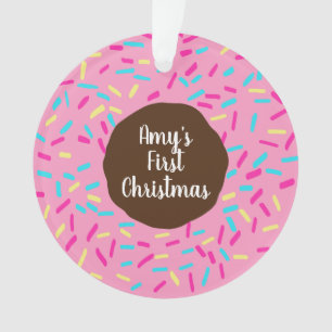 Roze donut baby's eerste kerst aangepaste foto ornament