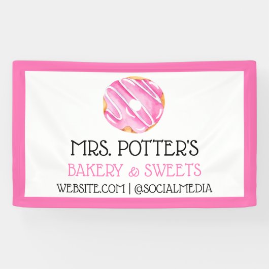 Roze Donut Bakkerij Donut Promotionele Donuts Spandoek (Horizontaal)