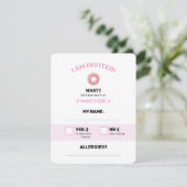roze donut bewerkbaar RSVP kaartje (Staand voorkant)