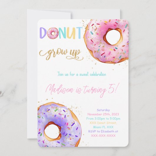 Roze Donut Birthday Party Kaart (Voorkant)