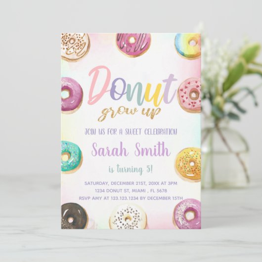 Roze donut Birthday-uitnodigingen Kaart (Staand voorkant)