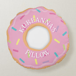 Roze Donut Chef, Kok of Bakker Kerstmis Rond Kussen
