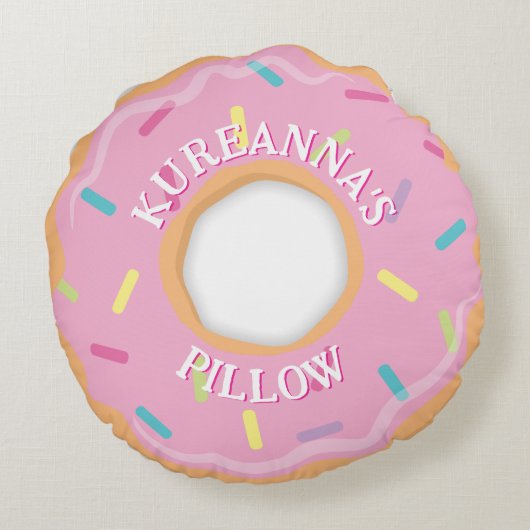 Roze Donut Chef, Kok of Bakker Kerstmis Rond Kussen (Achterkant)