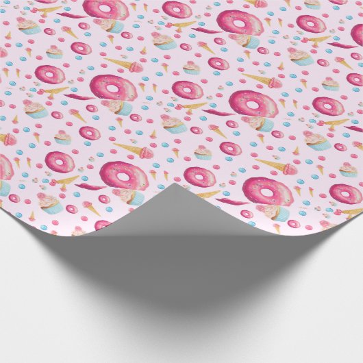 Roze Donut Collage Cadeaupapier (Hoek)