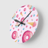 Roze Donut Collage Ronde Klok (Hoek)