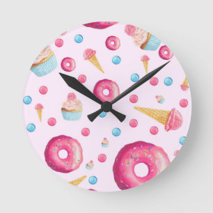 Roze Donut Collage Ronde Klok