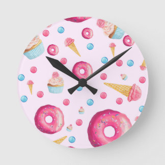 Roze Donut Collage Ronde Klok