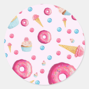 Roze donut collage ronde sticker