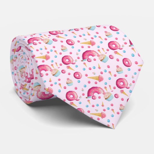 Roze Donut Collage Stropdas (Opgerold)