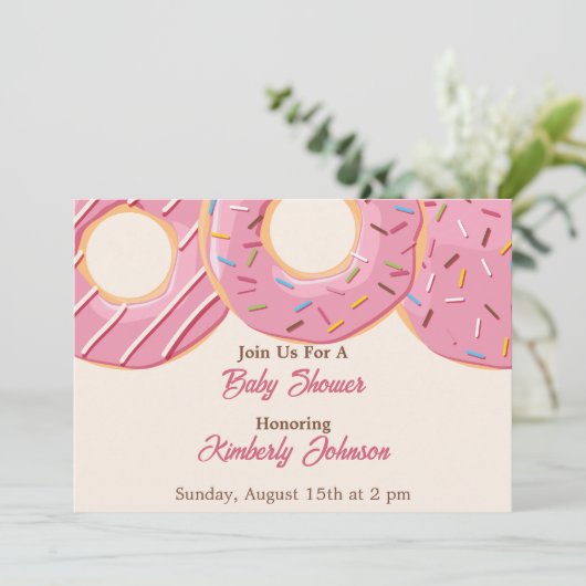 Roze Donut Delight Baby Shower Kaart (Staand voorkant)