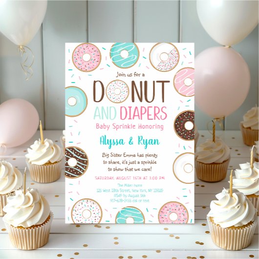 Roze Donut & Diapers Baby Sprinkle Kaart