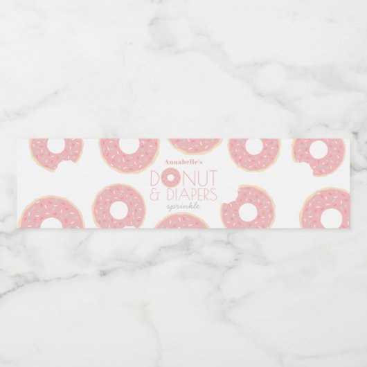 Roze Donut & Diapers Baby Sprinkle Waterfles Etiket (Enkel label)