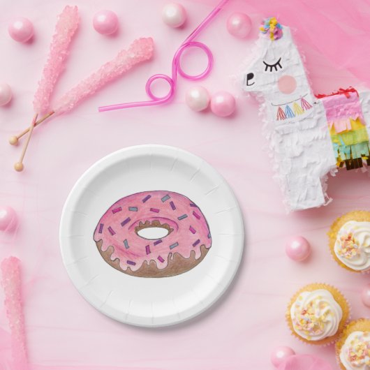 Roze donut donut sprenkels brunch ontbijt papieren bordje (Feest)