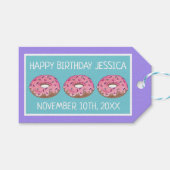 Roze donut donut verjaardagsfeestje ontbijt cadeaulabel (Voorkant (Horizontaal))