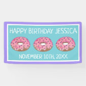 Roze donut donut verjaardagsfeestje ontbijt spandoek (Horizontaal)