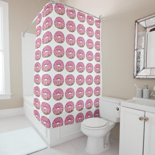 Roze Donut Donuts Doughnut Shower Curtain Douchegordijn (In situ)