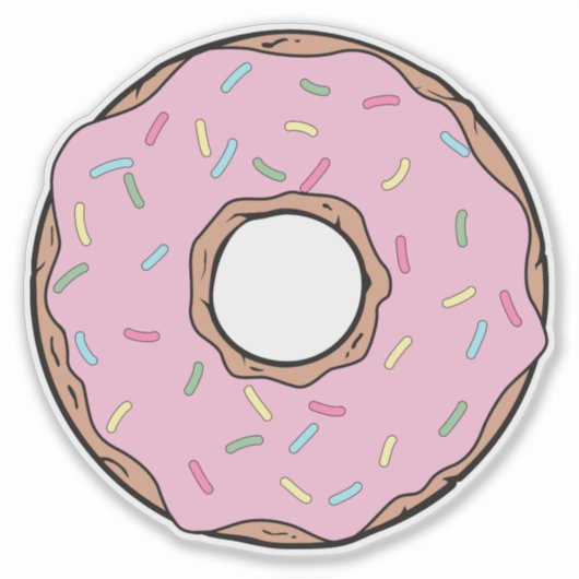 Roze Donut, Doughnut, Frosting, Icing, Sprinkles Sticker (Voorkant)