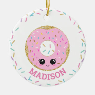 Roze Donut Doughnut met naam Keramisch Ornament