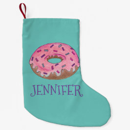 Roze Donut Doughnut Personalized Holiday Junk Food Kleine Kerstsok