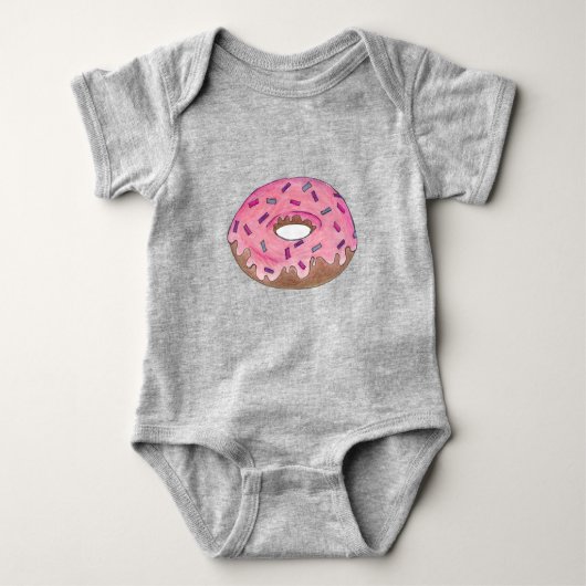 Roze Donut Doughnut Sprinkles Breakfast Junk Food Romper (Voorkant)