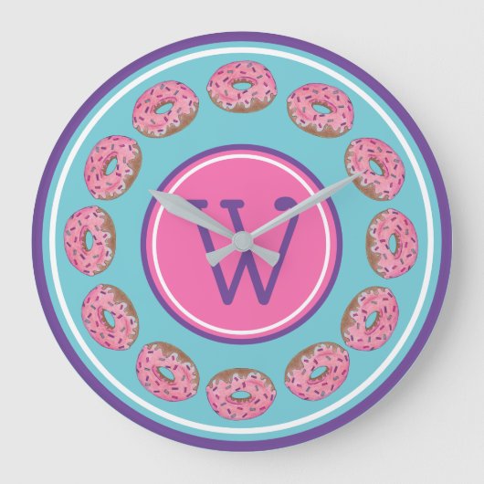 Roze Donut Doughnut Sprinkles Frodie Foodie Grote Klok (Voorkant)