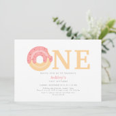 Roze Donut Een 1e Verjaardag Kaart (Staand voorkant)