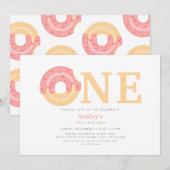 Roze Donut Een 1e Verjaardag Kaart (Voorkant / Achterkant)