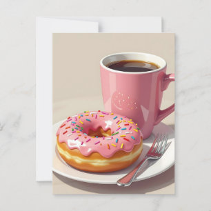 Roze donut en koffie   Contact houden Briefkaart
