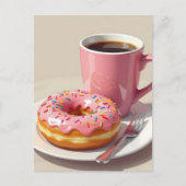 Roze donut en koffie | Contact houden Briefkaart (Voorkant)