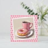 Roze donut en koffie | Contact houden Kaart (Staand voorkant)
