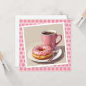 Roze donut en koffie | Contact houden Kaart (Voorkant / Achterkant in situ)
