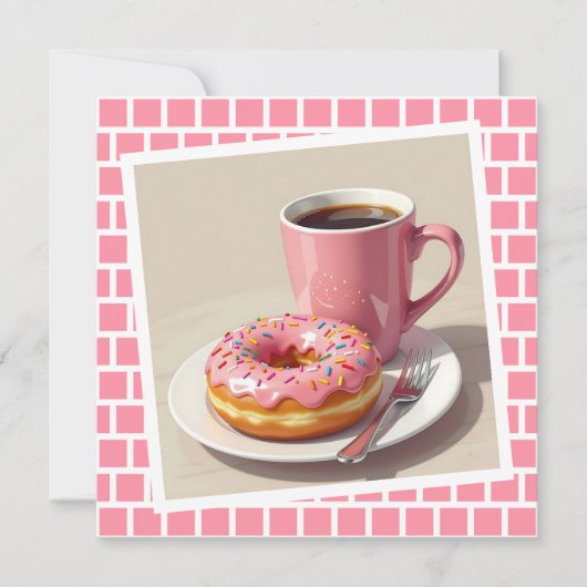 Roze donut en koffie | Contact houden Kaart (Voorkant)