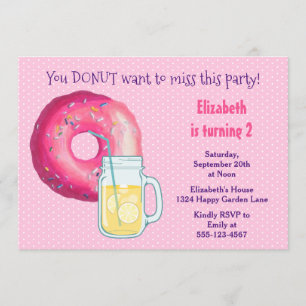 Roze Donut En Limonade Verjaardagsfeest Uitnodigin Kaart