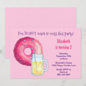 Roze donut en limonade verjaardagsfeestje uitnodig kaart (Voorkant / Achterkant)