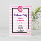Roze Donut En Limoon Fancy Verjaardagsuitnodiging Kaart (Staand voorkant)